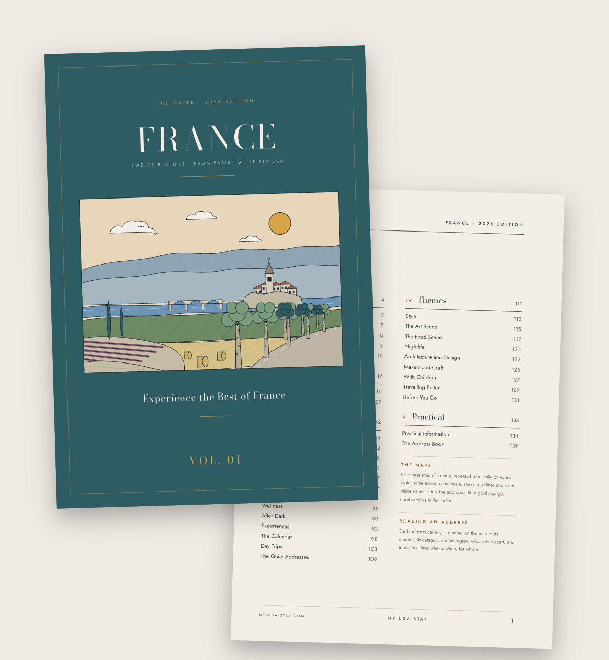 The cover and contents of The France Guide, 2026 edition