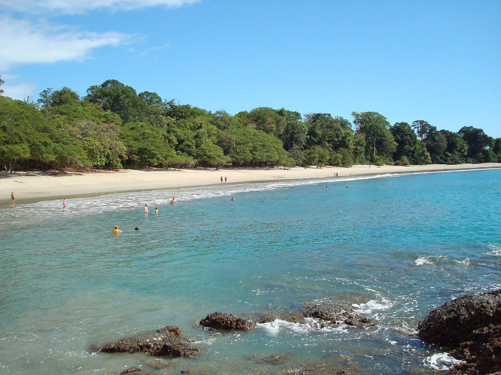 The second beach of Manuel Antonio National Park near Quepos, Costa Rica, with turquoise water and forest running to the sand