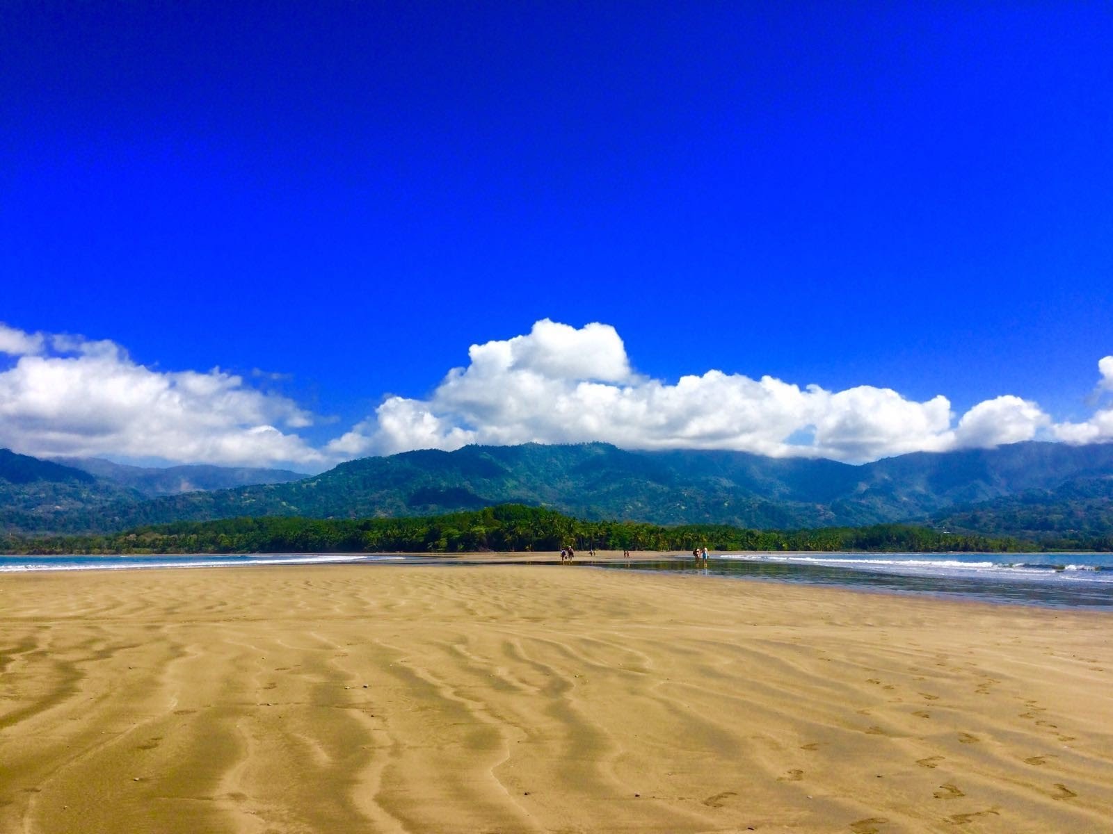The sandbar at Marino Ballena National Park in Uvita, Costa Rica, reaching into the Pacific
