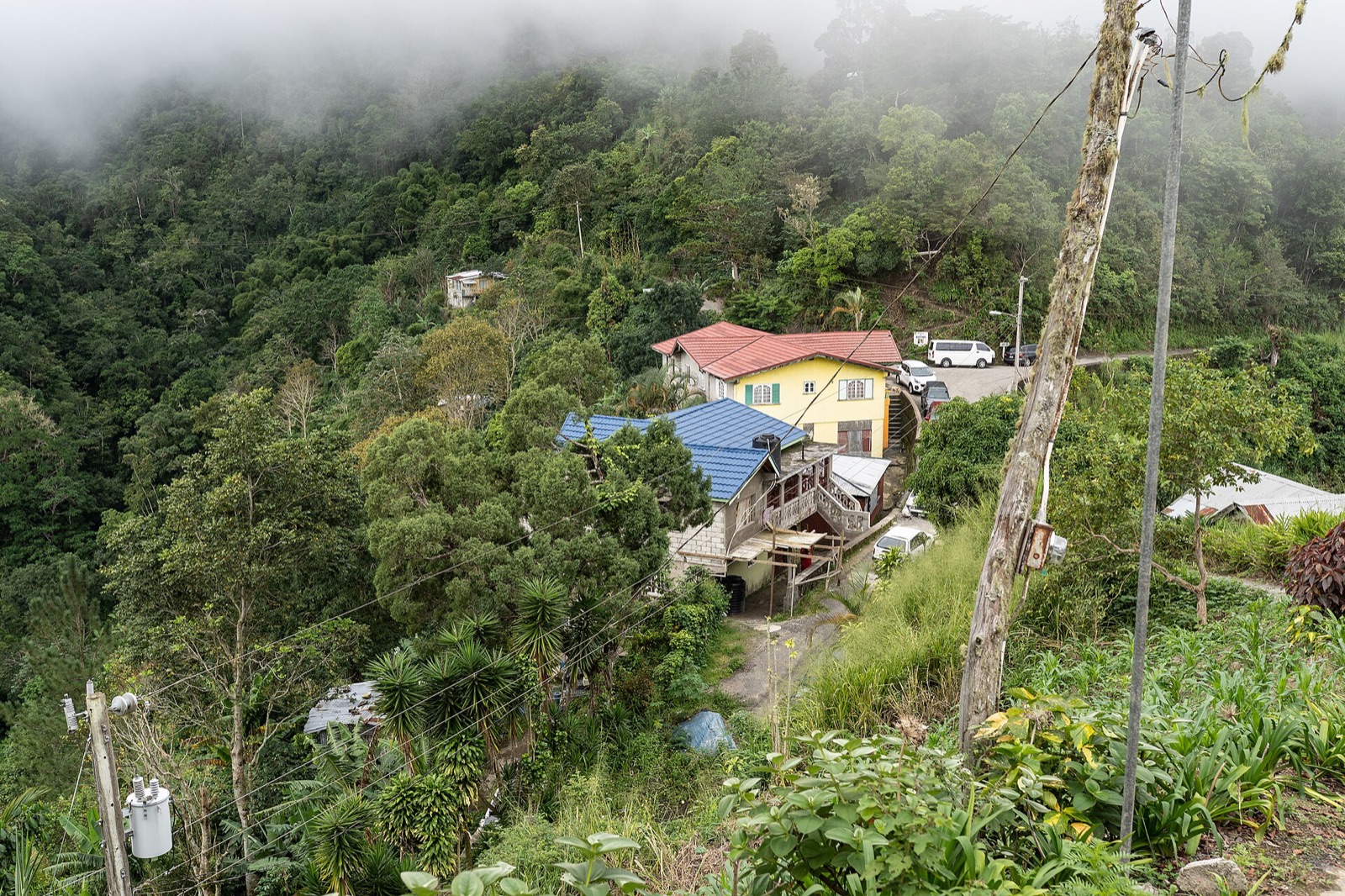 Fog hanging over the village of Section in the Blue Mountains of Portland parish, Jamaica