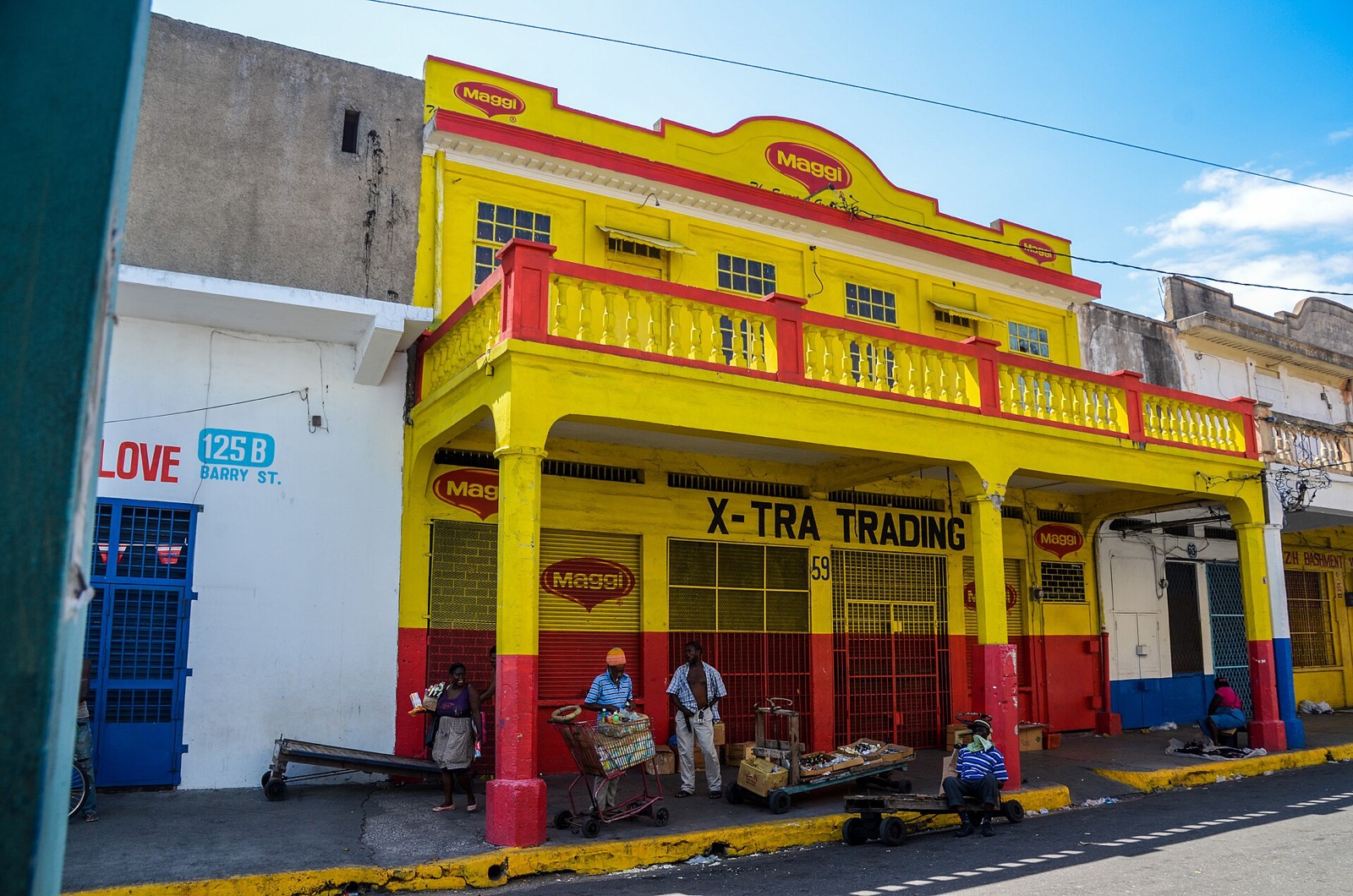 A brightly painted shopfront in downtown Kingston, Jamaica