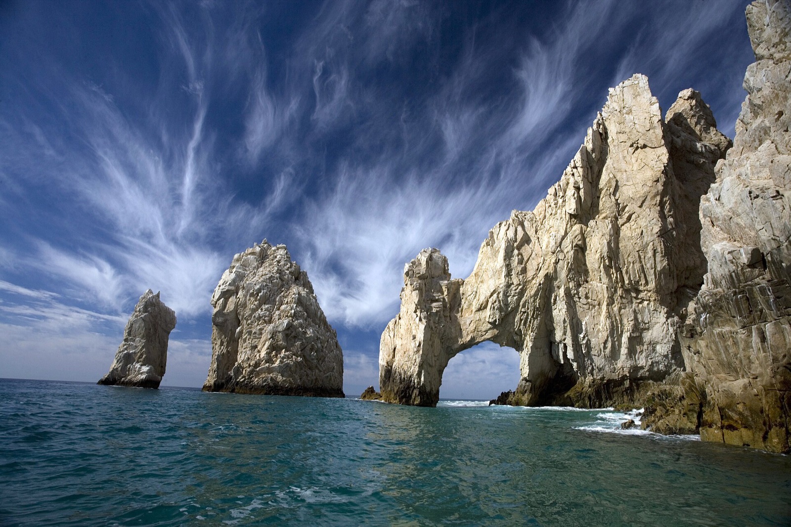 El Arco, the rock arch at Land's End in Cabo San Lucas, Baja California Sur, above a deep blue sea