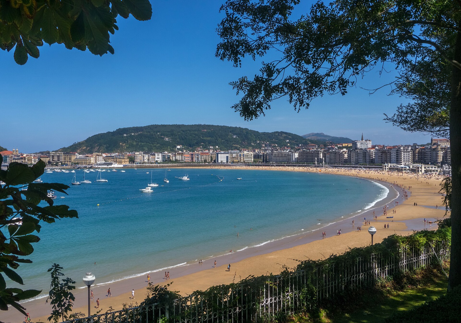 La Concha bay and beach at San Sebastian on the Basque coast, with the island of Santa Clara offshore