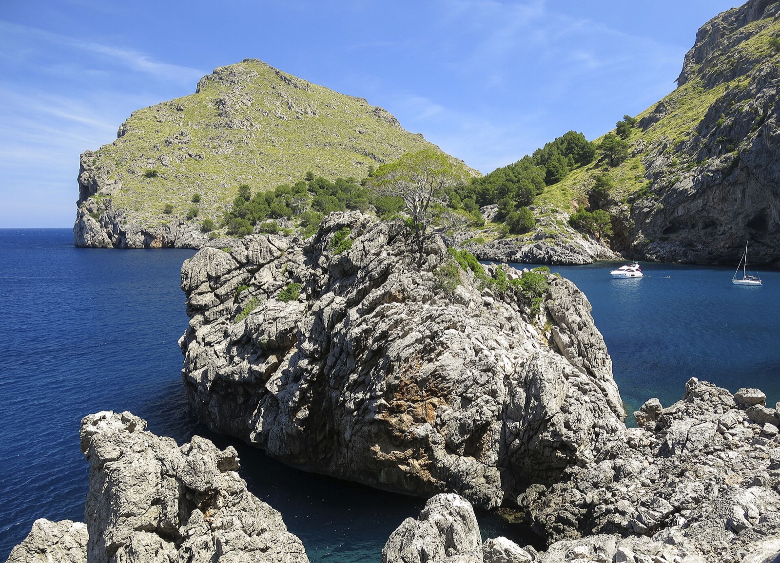 The cliffs of the Serra de Tramuntana meeting the Mediterranean at Torrent de Pareis, Mallorca